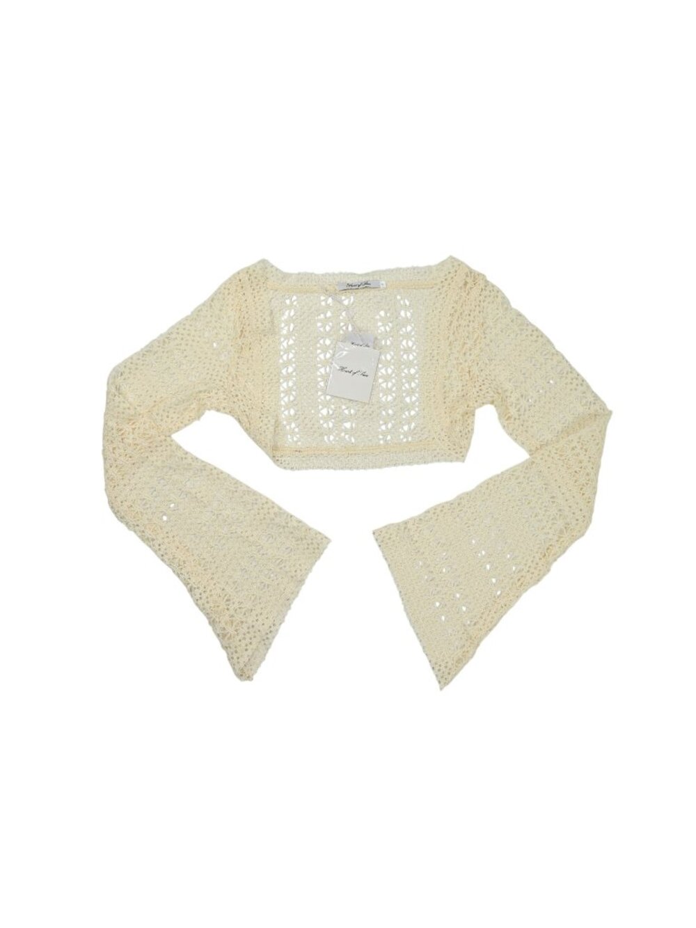 Heart of Sun Chica Bell-Sleeved Bolero in Beige Crochet